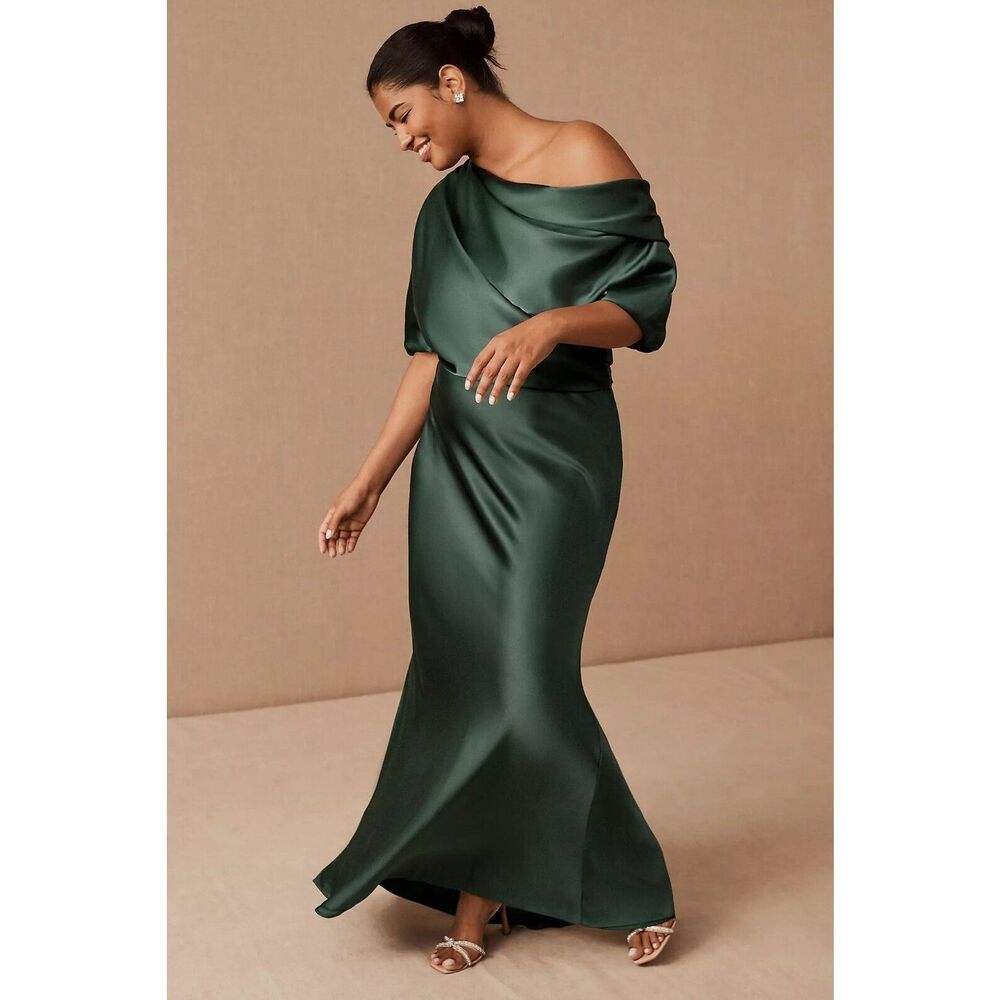 New Amsale Pryce Off-Shoulder Satin Column Gown size 4 - Picture 4 of 10